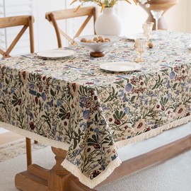 YXHOPELY Rectangular Table Vintage Floral Tablecloth Soft Durable Farmhouse Table Cloth Practical Embroidered Tablecloth Decorated Kitchen Dining Room Rustic Tablecloth 55"X 118" Boho Tablecloth