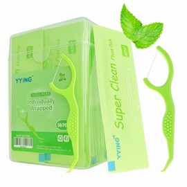 YYING Dental Flossers 50 Count Each Individually Wrapped, Fresh Mint Professional Tooth Picks Flossers for Adults Provide a Deep Cleaning with Portable Case