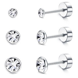 Morfetto Titanium Earrings for Men and Women G23 Titanium Stud Earrings Hypoallergenic 3-5 mm Zirconia Cartilage Earrings 20G Flat Back Earrings, Titanium