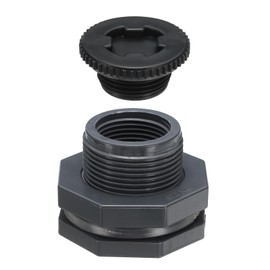 PATIKIL PVC Bulkhead Fitting with Plug G 1, Double Threaded Bulkhead Water Tank Connector with PVC Seal Gasket for Rain Bucket, Sinks, Aquariums, Grey