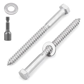 6 Sets 3/8 x 5 Stainless Steel Hex Head Lag Screws with Flat Washers & Bit, Heavy Duty Wood Screws, Rust-Proof Exterior Fasteners for Deck, Fence & Construction