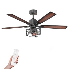 Consciot 52 Inch Ceiling Fan With Lights, Farmhouse Indoor Ceiling Fan With Remote, Quiet Reversible DC Motor, 5 Double Finish Wood Blades, Dimmable 2*E26 Bulbs(not included), Mela Model