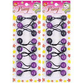 16 Pcs Hair Ties 20mm Ball Bubble Ponytail Holders Colorful Black Two Tone Elastic Accessories for Kids Children Girls Women All Ages (Purple)