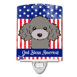 Caroline's Treasures BB2189CNL American Flag and Silver Gray Poodle Ceramic Night Light Compact, UL-Certified, Ideal for Bedroom, Bathroom, Nursery, Hallway, Kitchen, 6x4x3, Multicolor