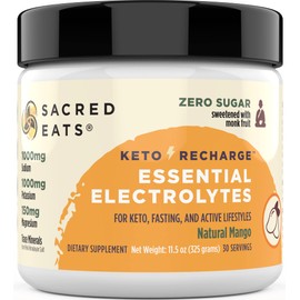 Sacred Eats Keto Electrolyte Powder & Hydration Supplement | 1000mg Potassium & Sodium, 150mg Magnesium | No Sugar & Stevia, Sweetened with Monk Fruit Only | Natural Mango (30 Servings)