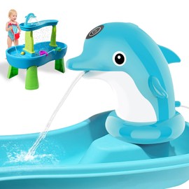 New Water Table Pump, Dolphins Cordless Rechargeable Pump for Water Tables, 3 Hours of Non-Stop Work Fun Water Fountain Play, No Drill Installatio, Water Play Table Accessories for Toddlers & Kids