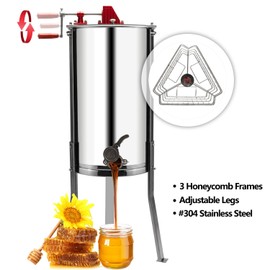 VINGLI 3 Frames Manual Honey Extractor Separator, Food Grade Stainless Steel Honeycomb Spinner Drum Crank By Hand With Adjustable Height Stands, Beekeeping Pro Extraction Apiary Centrifuge Equipment