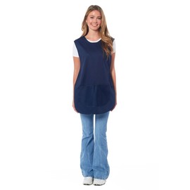 ER Direct Womens Home Work School Kitchen Catering Cleaning Bar Plus Size Plain Printed Coloured Front Large Pocket Side Button Fastening Tabard Apron (Navy/Navy, XXL)