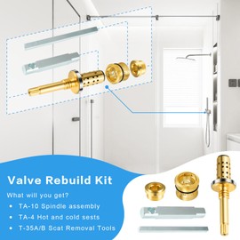 REB-Valve Rebuild Kit Replacement for Symmons Temptrol Shower Valves, TA-10 Flow Control Spindle Assembly, TA-4 Hot and Cold Seats, Fix Tub/Shower Valve Leak, Without T-35 A/B disassembly tool, Brass