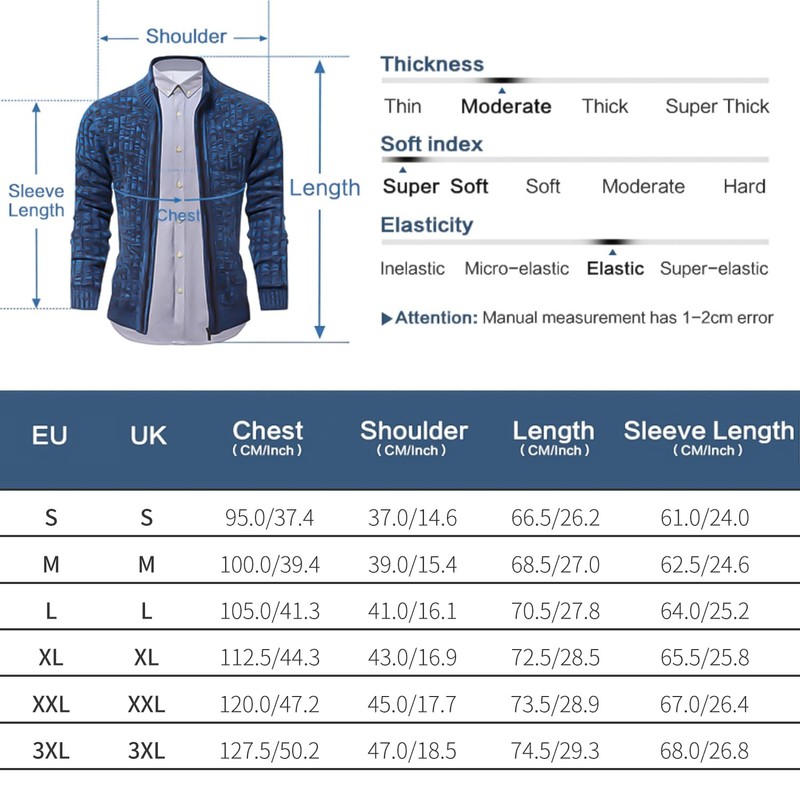 AOLI RAY Men's Cardigan with Zip Cardigan Stand-Up Collar Pullover