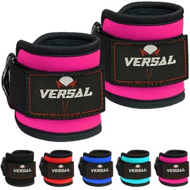 VERSAL Ankle Straps for Cable Machines Attachment Gym Ankle Cuff 7mm Padded Double D Weight Lifting Ankle Strap for Men Women,Glute Workouts,Leg Extensions,Curls,Booty Hip Abductors (Single, Pink)