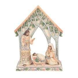 Enesco Jim Shore Heartwood Creek Four Seasons White Woodland Holy Night of Wonder Mini Family with Creche Figurine, 8.75 Inches