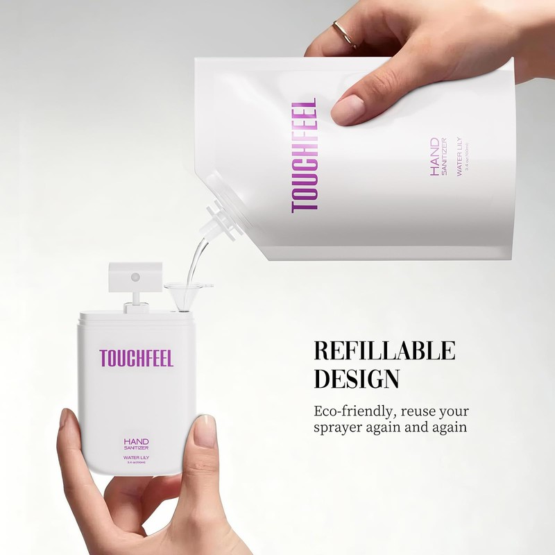 TOUCHFEEL Hand Sanitizer Spray Refill Pouch, Water Lily 3-Pack