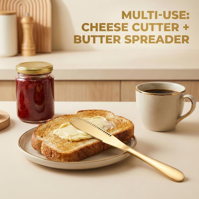 Q Qaangsd 2 gold-plated perforated cheese knives, butter knives, 3-in-1