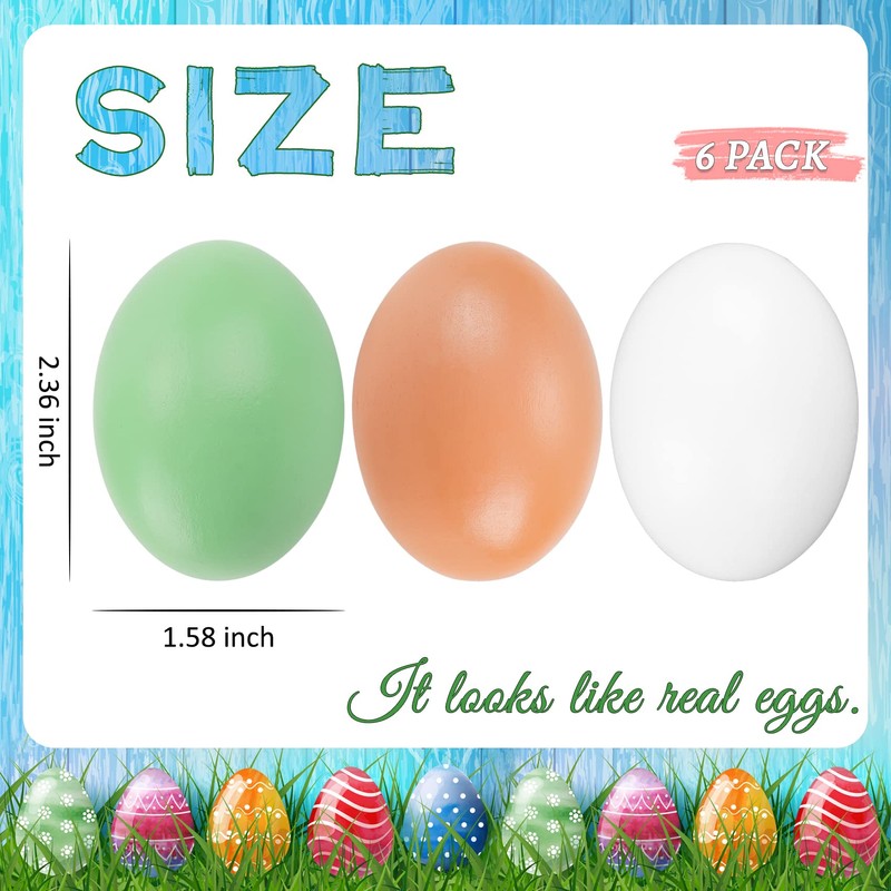 YunKo 6Pcs Wooden Fake Nest Eggs Easter Eggs for Craft