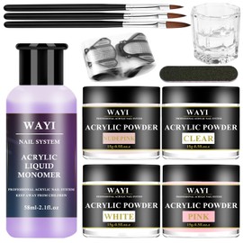 9Pcs Acrylic Nail Kit - 4Pcs Acrylic Powder ( Pink, White, Clear, Nude ) and Professional Acrylic Liquid Monomer set with Acrylic Nail Brush Nail Forms Glass Cup for Beginner kit