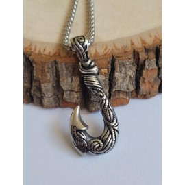 Megical Basket Stainless Steel Hawaiian Fishing Fishhook Fish Hook Pendant 24" Chain Necklace