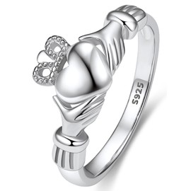 Bestyle Silver Claddagh Rings for Women Sterlling Silver Band Ring Stacking Ring, Dianty Cute Simple Ring, Irish Celtic Love Ring Wedding Band for Couples, Size 11