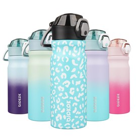 BJPKPK Insulated Water Bottle 18oz Stainless Steel Water Bottles With Straw And Carry Handle Double Wall Metal Thermos,Sky Blue Leopard