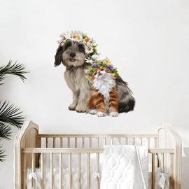 DEIKOKA Cute Puppy Wall Stickers Dog and Cat Wall Decals Peel & Stick Kitten Wall Stickers for Baby Girls Kids Room Playroom Nursery Wall Decoration