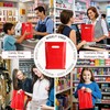 POPGIFTU Red Plastic Bags with Die-Cut Handles 100 Pack -