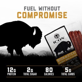 ICON Meats Bison and Pork Snack Sticks - Honey BBQ Flavor - 6 Packs Per Box, 4 Sticks Per Pack, All Natural Jerky Meat Sticks, USDA Approved, Diet Friendly, High Protein, Low Calorie, Low Sugar