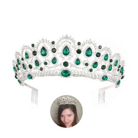 MACOIOR Tiara Crowns for Women,Vintage Crystal Rhinestone Pageant Princess Crowns With Comb Baroque Wedding Bridal Tiaras Hair Accessories(Green)