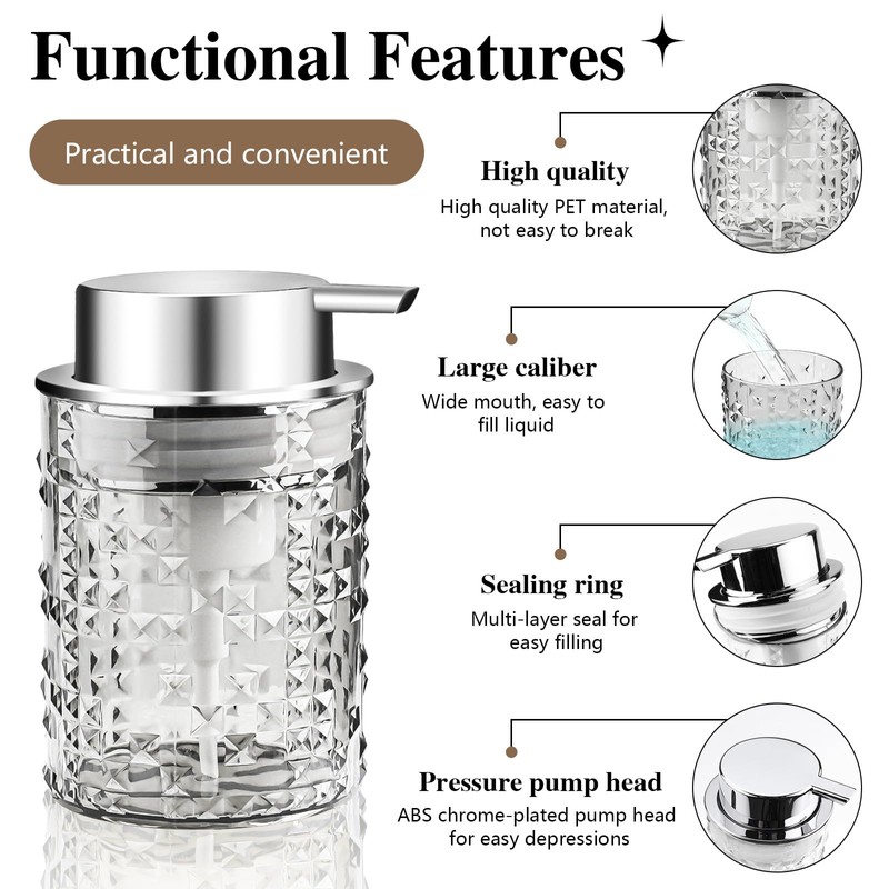 RETON 2 Pcs Foaming Soap Dispenser, 10 Oz/300ml Clear Foam