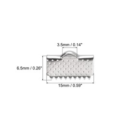 sourcing map Pack of 30 Ink Ribbon End Crimp Clips 15 mm Pointed Texture Stainless Steel Clamping Cord End Clips for Craft Bracelet Making Silver Tone