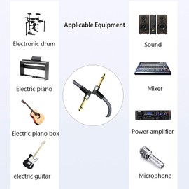 tunghey 2Pack Dual Right Angle 1/4 Inch Guitar Instrument Cable [Nylon Braided Shielded], 1/4 Inch TS Male to Male Plug Mono Audio Cord, Quarter Inch 6.35mm Unbalanced Interconnect Line (0.5m)