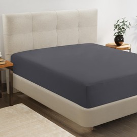 Queen Fitted Sheet Only - 4 Way Stretch Knitted Deep Pocket Queen Bottom Sheet - Fits Upto 16" Mattress (No Flat Sheet), Wrinkle Free, Soft Microfiber Fitted Sheet Queen - Charcoal