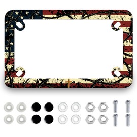 Motorcycle Jesus Cross License Plate Frame American Flag Stainless Steel Funny Motorbike License Plate Holder Black Tag Holder Motorcycle Accessories Decoration 7.7" x 4.5 "