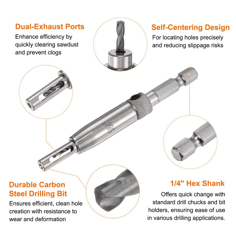 sourcing map 8pcs Self Centering Drill Bit Set 5/64-1/4" 5mm,