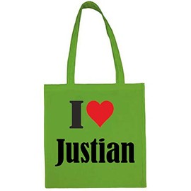 Reifen-Markt Tasche I Love Justian Größe 38x42 Farbe Grün Druck Schwarz