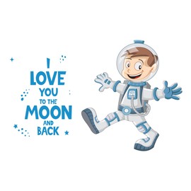 I Love You to The Moon & Back Wall Decorating Ideas Love Nature Space Earth Mars Planets Decor Adventurous Space Cartoon Astronaut Multi-Color Boy's Bedroom Holiday Gift - Size: 10(W) x 6 (H)