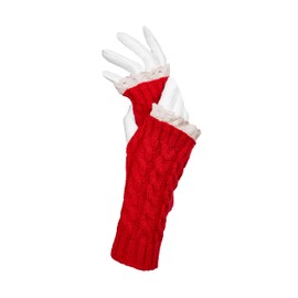 MERSADA Gloves without fingers hand warmers mittens women's fingerless gloves with lace, red