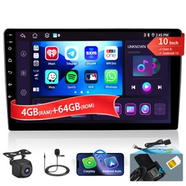 8 Core 4+64GB【Support SIM Card】 Android 13 Car Stereo Double Din Radio with Wireless Carplay Android Auto, 10 Inch Android Radio WiFi, GPS Bluetooth 5.0 AM/FM/RDS Mic Backup Camera EQ DSP
