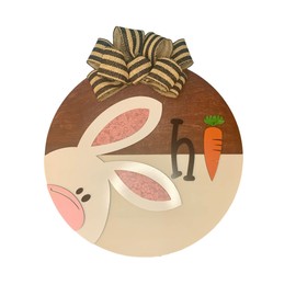 Happy Easter Peeking Bunny Door Hanger - Cute Easter Bunny Saying Hi on an 18" Painted and Stained Round with Bow