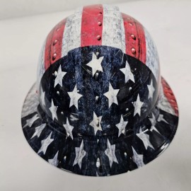 Pyramex full brim hard hat custom hydro dipped IN AMERICAN METAL USA FLAG AMERICAN - 4pt suspension