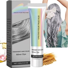 2 In 1 Natural Essence Extract Silver Hair Dye,Silver Gray Natural Hair Dye Cream,Metallic Sil/ver Gray H/air Dy/e,H/air D/ye Permanent for Daily Use,Durable and Easy to Operate,Grey Hai/r Color