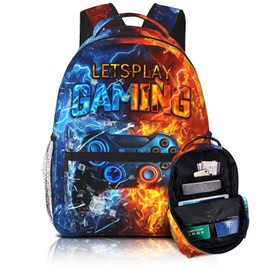 Wsotce Kids Backpack for Boys Cool Gaming School Backpack for Kids Elementary Middle School Backpacks Ages 6-18 Game Bookbag For Boys Travel Back Pack