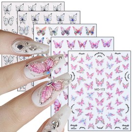 Butterfly Nail Art Stickers Decals 5D Engraved Butterflies Nail Self-Adhesive Sticker Designs Embossed Spring Butterfly Nail Transfer Decal for Women Manicure Art Decorations DIY Resin Nail Sticker