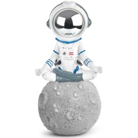 BRUBAKER Decorative Figure Astronaut Tailored on the Moon - 18 cm Space Figure with Chrome-plated Helmet - Hand-Painted Modern Sukhasana Statue - Astronaut Yoga - White and Silver