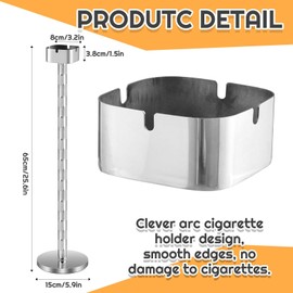 Silver Floor Standing Cigar Ashtray Stylish Stainless Steel Cigar Ashtray Featuring 25.6" Pole and Base with 4 Grooves for Outdoor Balcony Garden Patio Indoor Home Decoration Father's Day Gift
