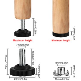 Tunejoy Furniture Feet, Adjustable Levelling Feet, Furniture Adjustment Screw, Adjustable Foot with T-Groove for Cabinets, Sofa, Tables, Chairs, Noise Reduction, M8 x 18 x 30 mm, Pack of 16