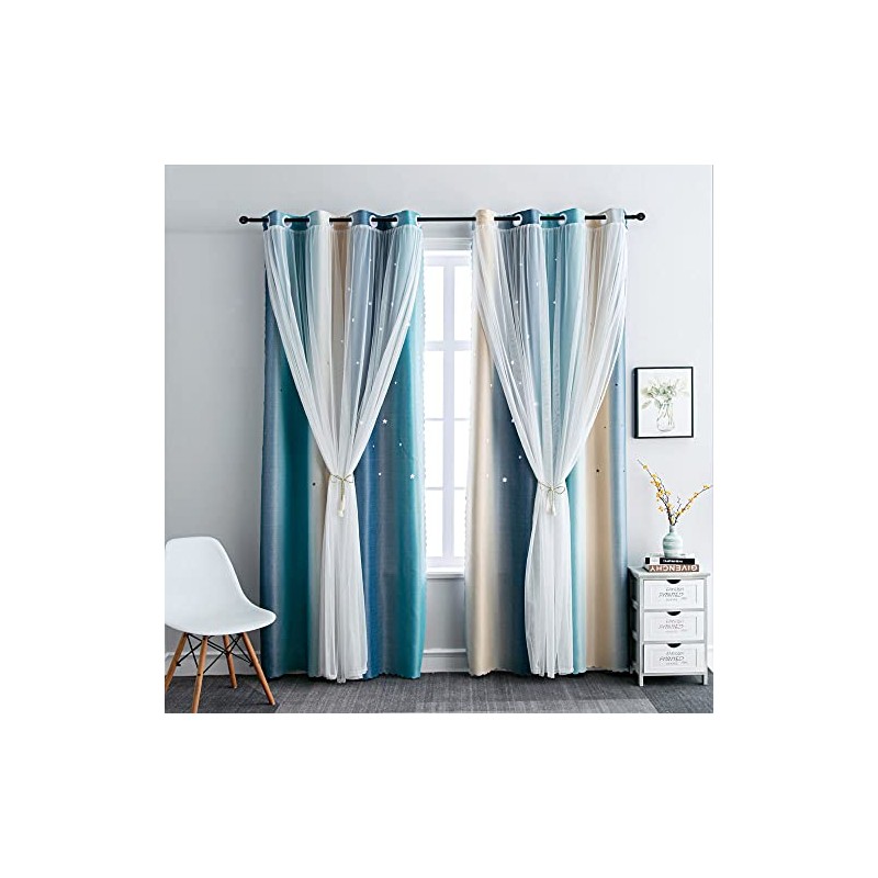 FANLI - Cortinas opacas con diseño de arco iris degradado,