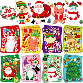 36PCS Christmas Stickers for Kids Christmas Party Favors for Kids Goodie Bag Filler Make Your Own Christmas Sticker Santa Snowman Reindeer Make a Face Stickers Christmas Crafts Supplies Christmas Gift