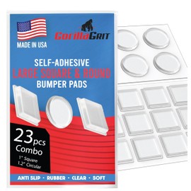 1 Inch Clear Adhesive Bumpers Combo Pack (Square, Circle) - Made in USA - Set of 23 Transparent Glass Protective Pads, Self Stick Rubber Pads for Glass Table Top, Furniture Feet, Picture Frames