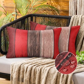 Cushion Covers 30 x 50 cm Waterproof Cushion Cover Outdoor Cushion Cover Red Wooden Stripes Vintage Country House Style Cushion Covers Living Room Cushion Cover Linen Look Couch Cushion Cover for