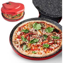 MisterChef Countertop Pizza Maker, 1450W Mini Pizza Oven, Pizza Maker Oven With 12″ Non-Stick Ceramic Plate, Indoor Electric Pizza Oven for Crepes, Pancakes - Red